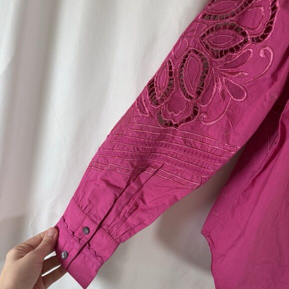 New Sundance Blouse Women's Small Pink Embroidered Lace Button Up Long Sleeve - Picture 13 of 13